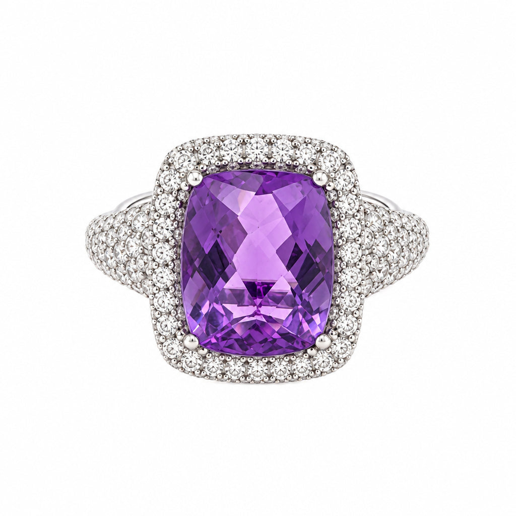 14K White Gold Amethyst Diamond Statement Ring - Jewelry Design Gallery of East Windsor