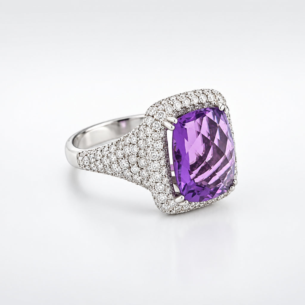 14K White Gold Amethyst Diamond Statement Ring - Jewelry Design Gallery of East Windsor