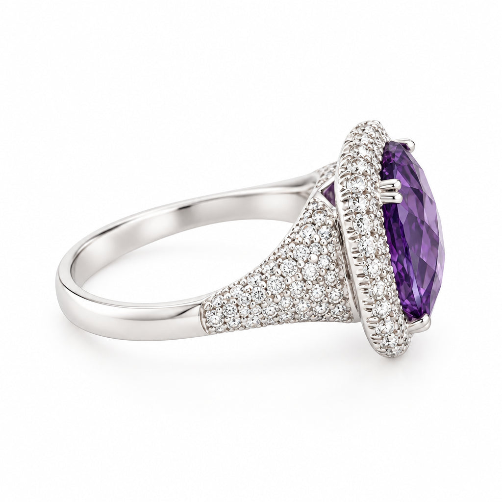 14K White Gold Amethyst Diamond Statement Ring - Jewelry Design Gallery of East Windsor