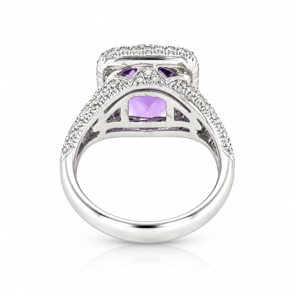 14K White Gold Amethyst Diamond Statement Ring - Jewelry Design Gallery of East Windsor