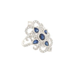 14K White Gold Art Deco Blue Sapphire and Diamond Ring - Jewelry Design Gallery of East Windsor