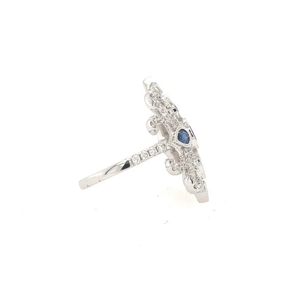 14K White Gold Art Deco Blue Sapphire and Diamond Ring - Jewelry Design Gallery of East Windsor