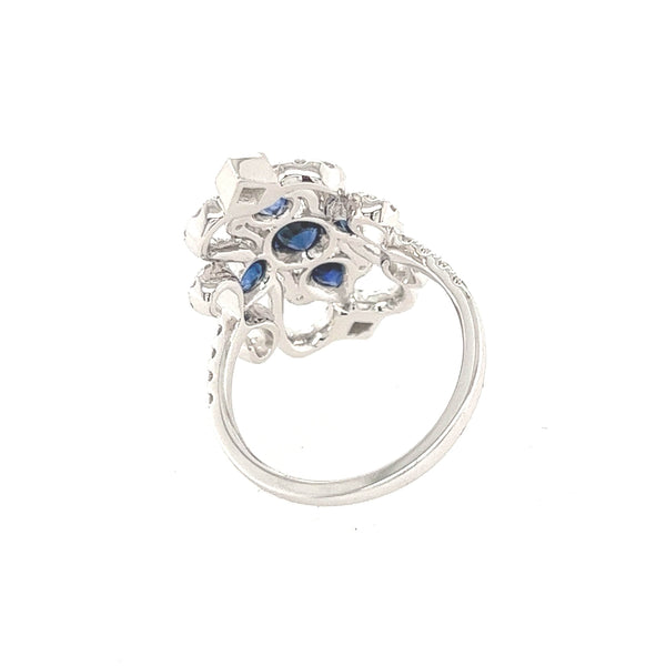 14K White Gold Art Deco Blue Sapphire and Diamond Ring - Jewelry Design Gallery of East Windsor
