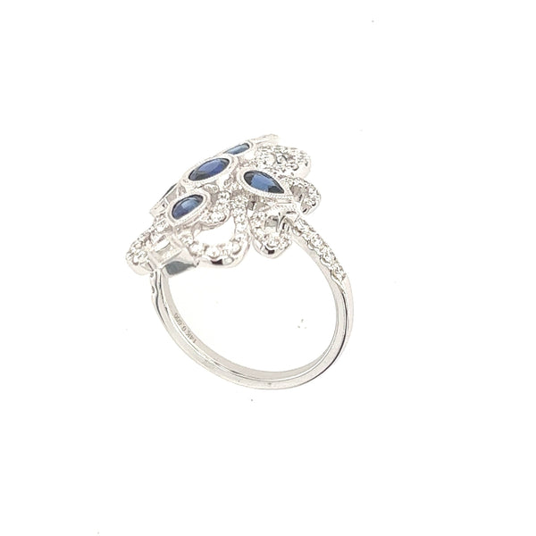 14K White Gold Art Deco Blue Sapphire and Diamond Ring - Jewelry Design Gallery of East Windsor