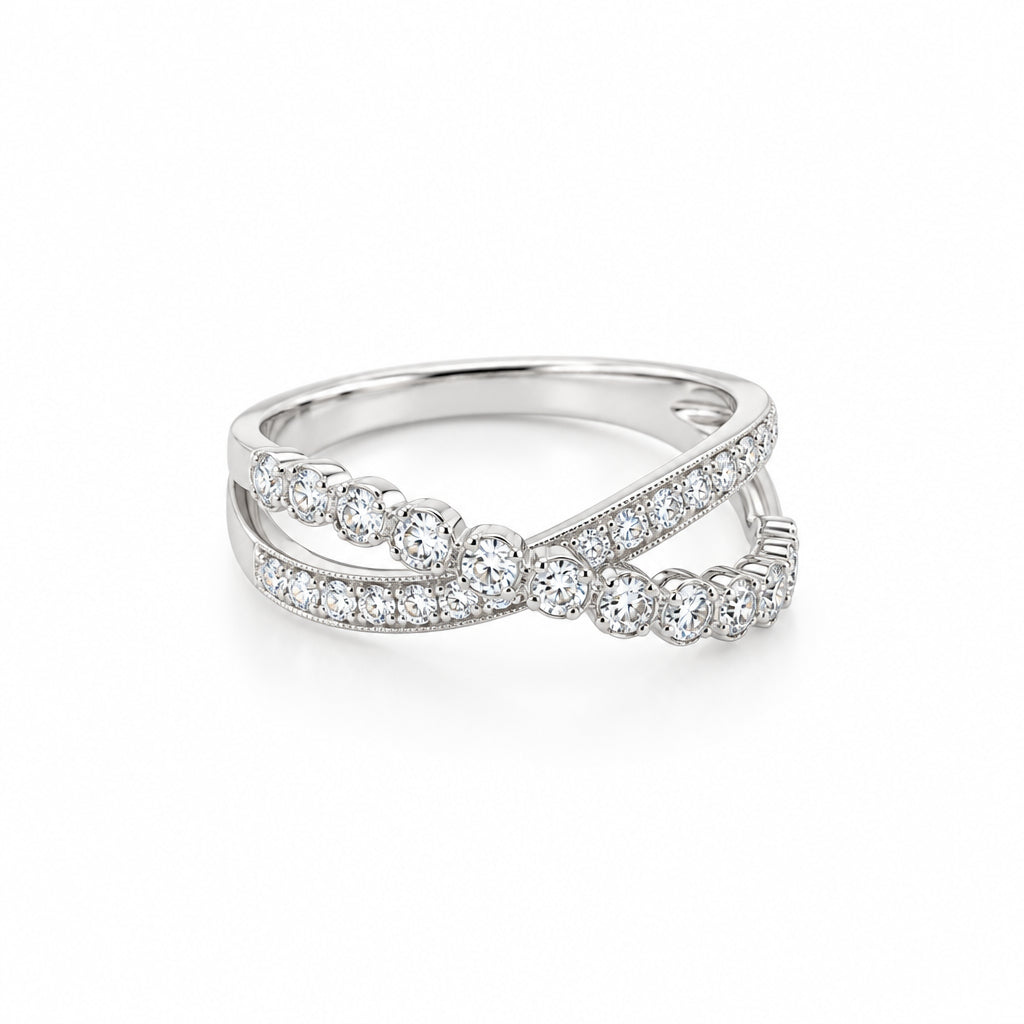 14K White Gold Criss Cross Diamond Ring - Jewelry Design Gallery of East Windsor