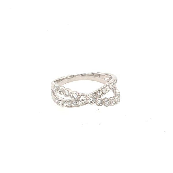 14K White Gold Criss Cross Diamond Ring - Jewelry Design Gallery of East Windsor