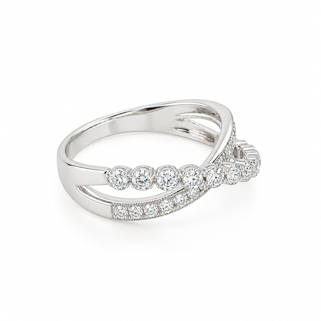 14K White Gold Criss Cross Diamond Ring - Jewelry Design Gallery of East Windsor