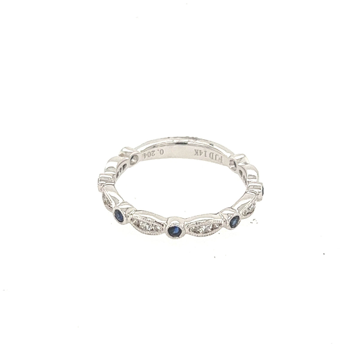 14K White Gold Diamond and Sapphire Fancy Wedding Band - Jewelry Design Gallery of East Windsor