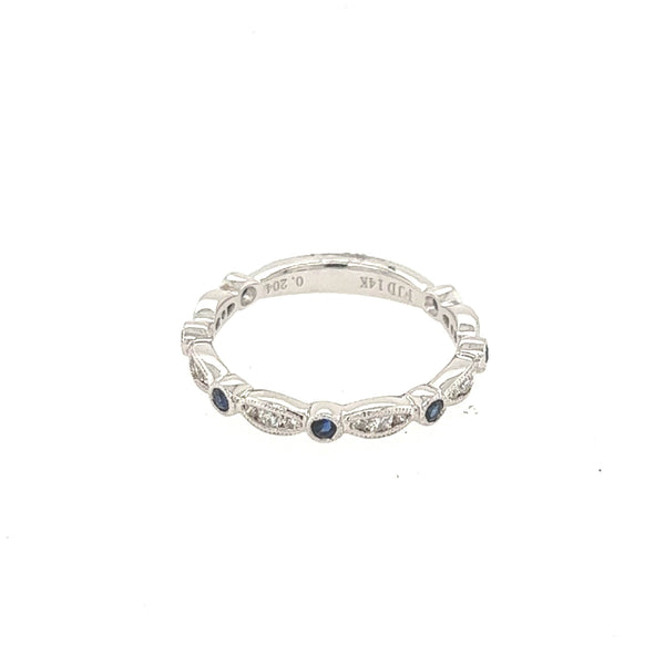 14K White Gold Diamond and Sapphire Fancy Wedding Band - Jewelry Design Gallery of East Windsor