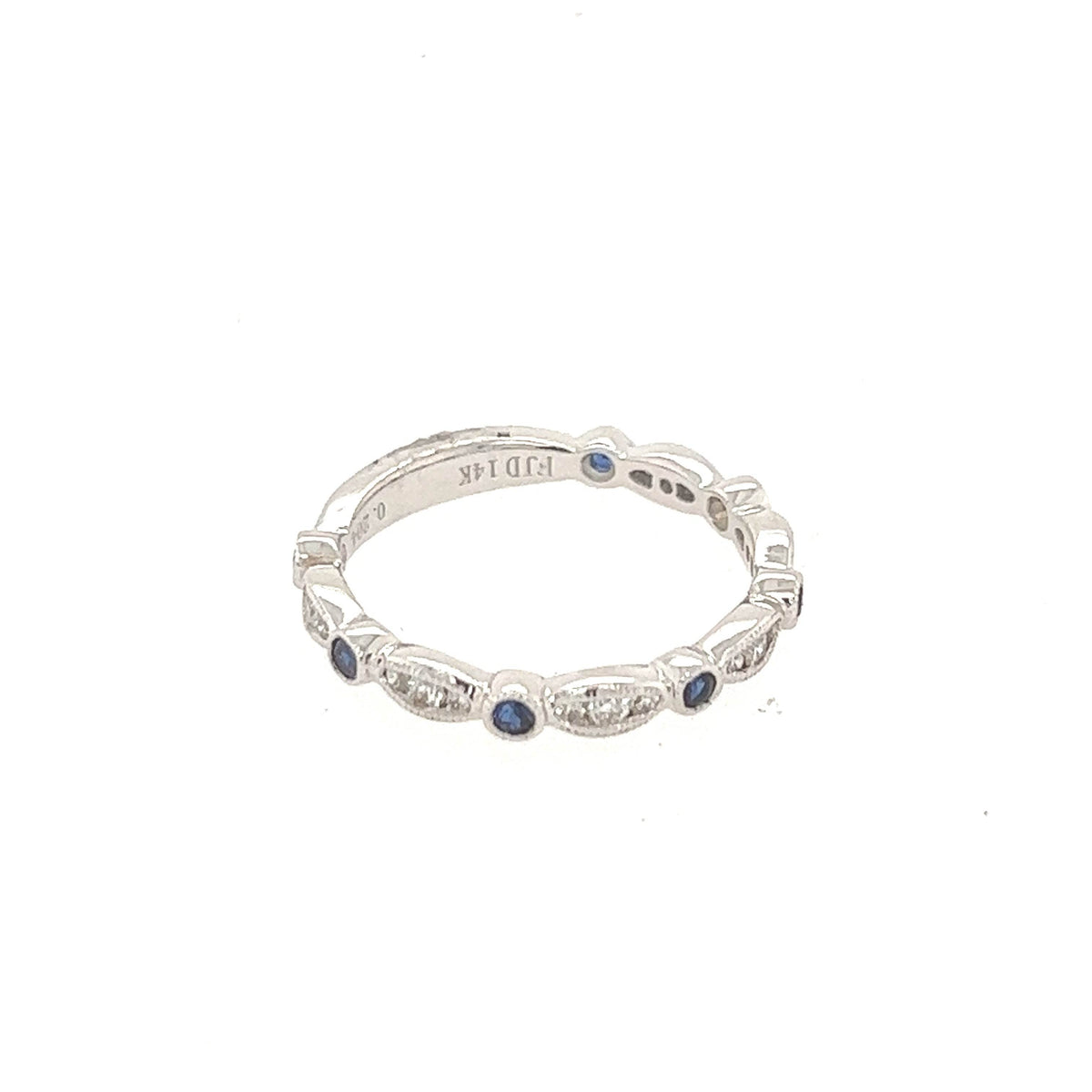 14K White Gold Diamond and Sapphire Fancy Wedding Band - Jewelry Design Gallery of East Windsor