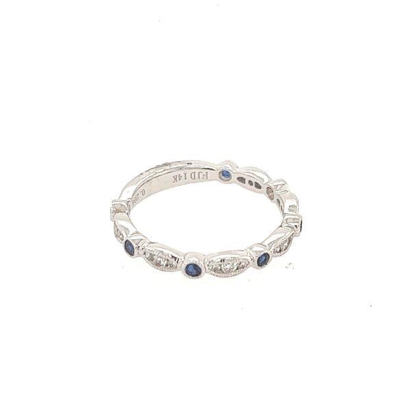 14K White Gold Diamond and Sapphire Fancy Wedding Band - Jewelry Design Gallery of East Windsor