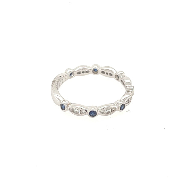 14K White Gold Diamond and Sapphire Fancy Wedding Band - Jewelry Design Gallery of East Windsor