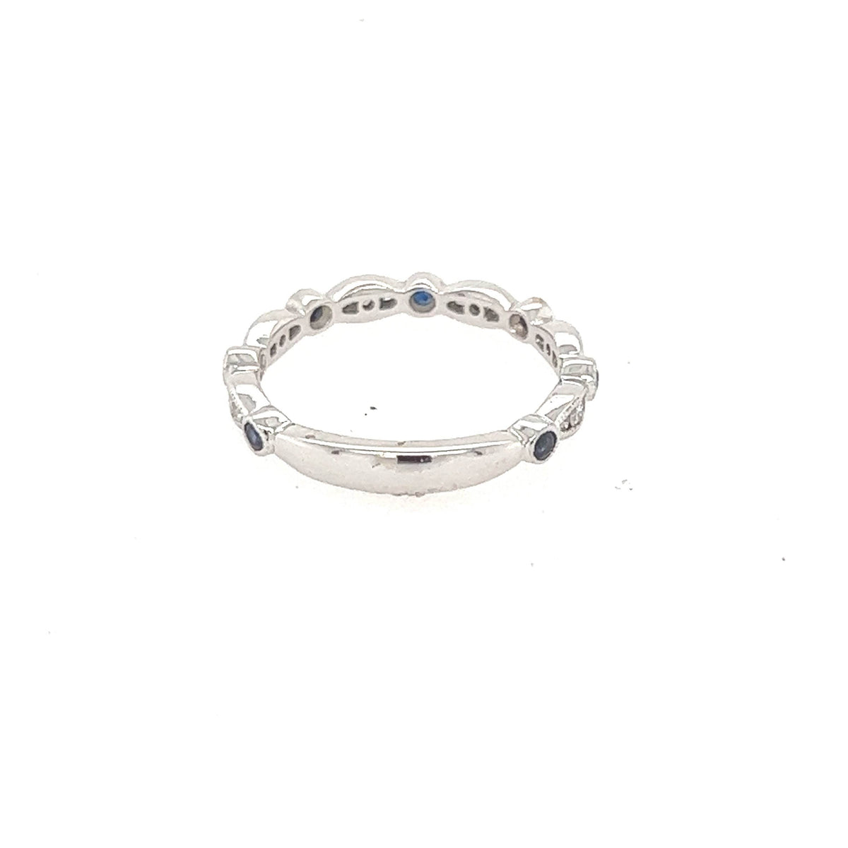 14K White Gold Diamond and Sapphire Fancy Wedding Band - Jewelry Design Gallery of East Windsor