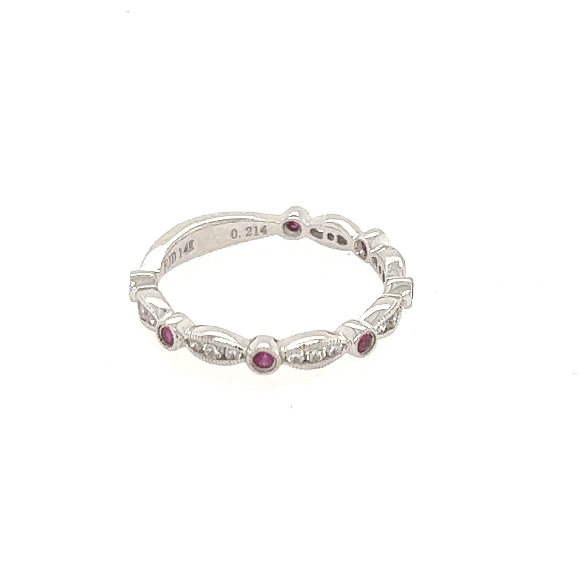 14K White Gold Diamond and Ruby Fancy Wedding Band - Jewelry Design Gallery of East Windsor