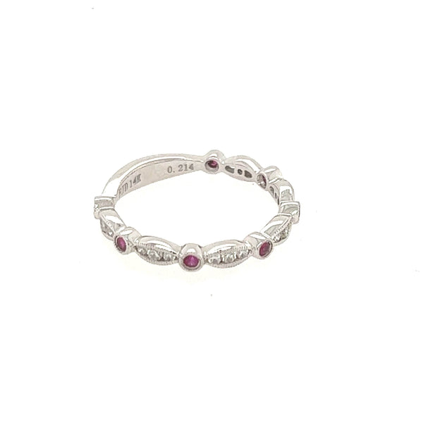 14K White Gold Diamond and Ruby Fancy Wedding Band - Jewelry Design Gallery of East Windsor