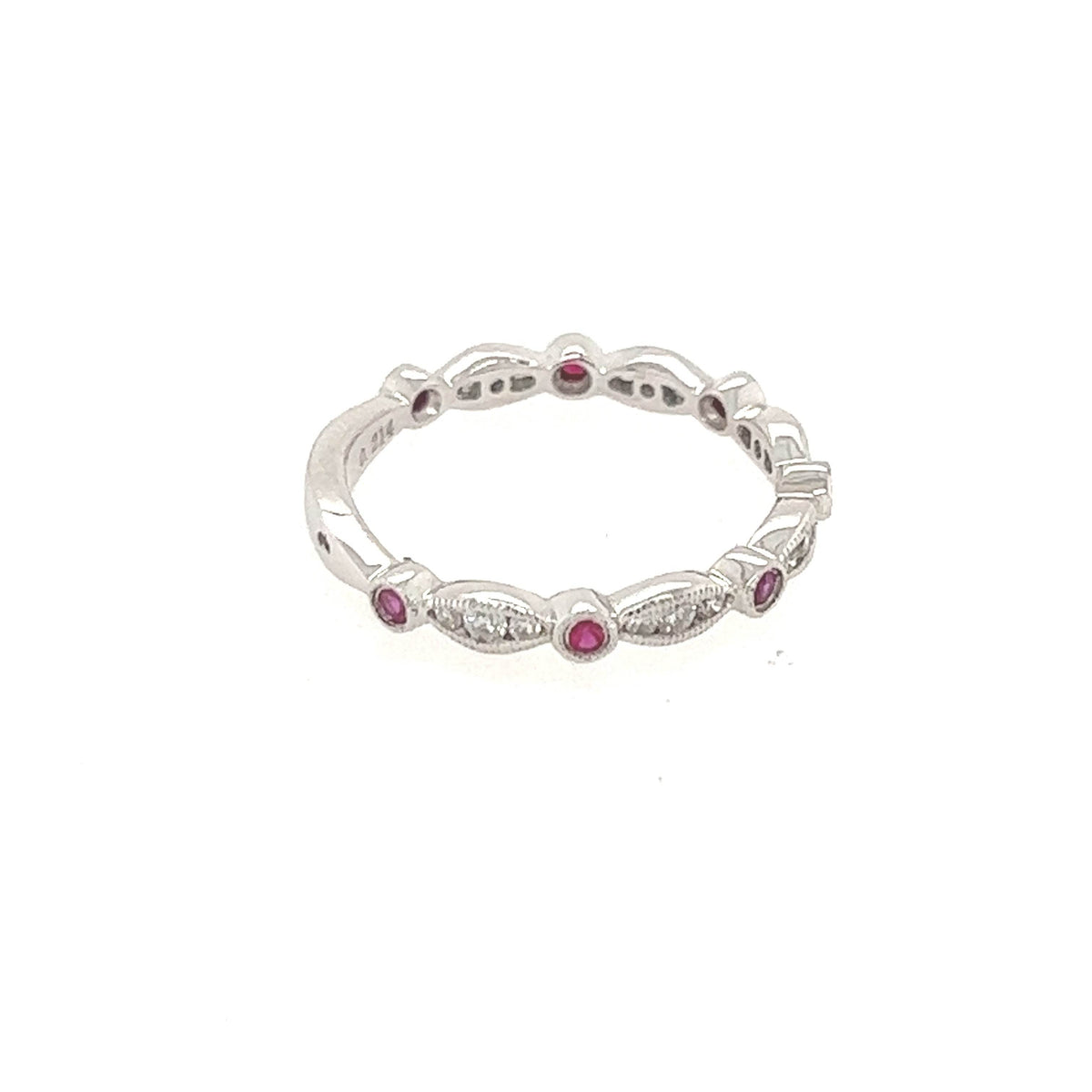 14K White Gold Diamond and Ruby Fancy Wedding Band - Jewelry Design Gallery of East Windsor