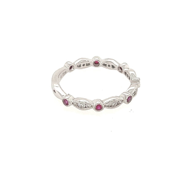 14K White Gold Diamond and Ruby Fancy Wedding Band - Jewelry Design Gallery of East Windsor