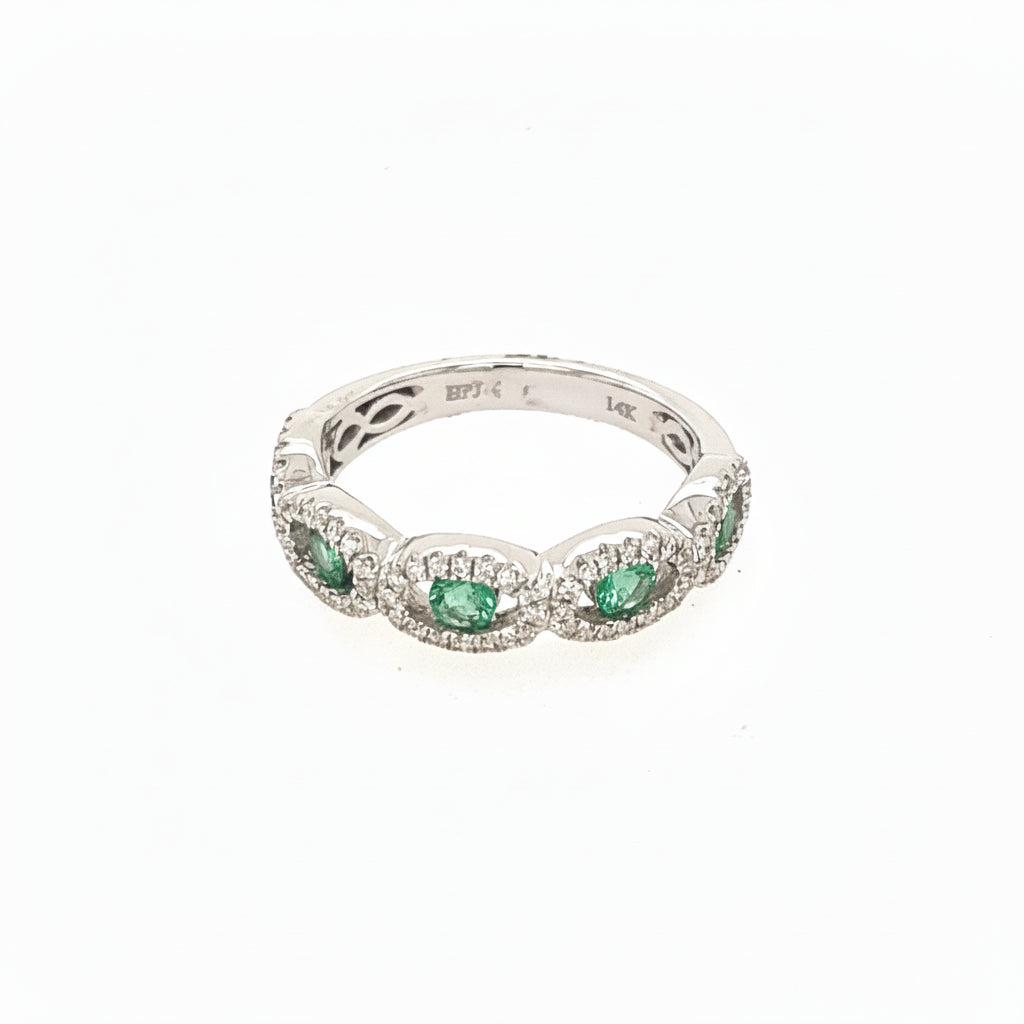 14K White Gold Diamond And Emerald Wedding Band Size 6.5 US - Jewelry Design Gallery of East Windsor