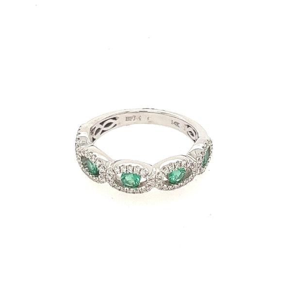 14K White Gold Diamond And Emerald Wedding Band Size 6.5 US - Jewelry Design Gallery of East Windsor