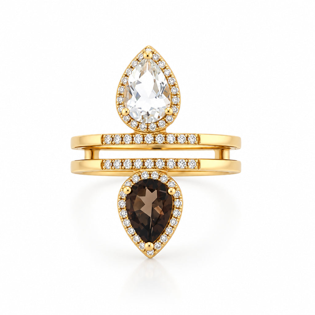 14K Yellow Gold Smokey Topaz, Green Amethyst and Diamond Ring - Jewelry Design Gallery of East Windsor