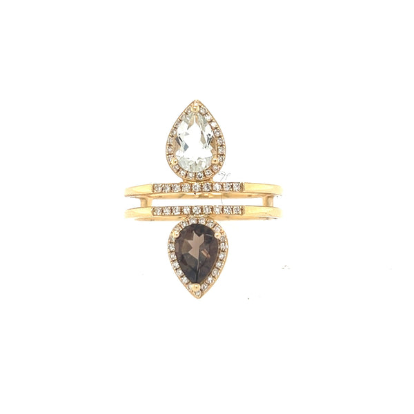 14K Yellow Gold Smokey Topaz, Green Amethyst and Diamond Ring - Jewelry Design Gallery of East Windsor