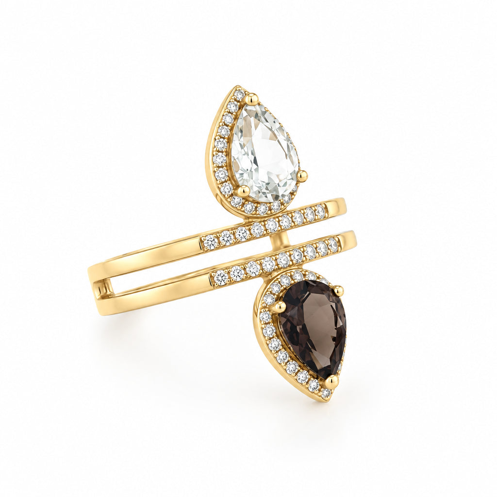 14K Yellow Gold Smokey Topaz, Green Amethyst and Diamond Ring - Jewelry Design Gallery of East Windsor