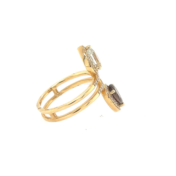 14K Yellow Gold Smokey Topaz, Green Amethyst and Diamond Ring - Jewelry Design Gallery of East Windsor