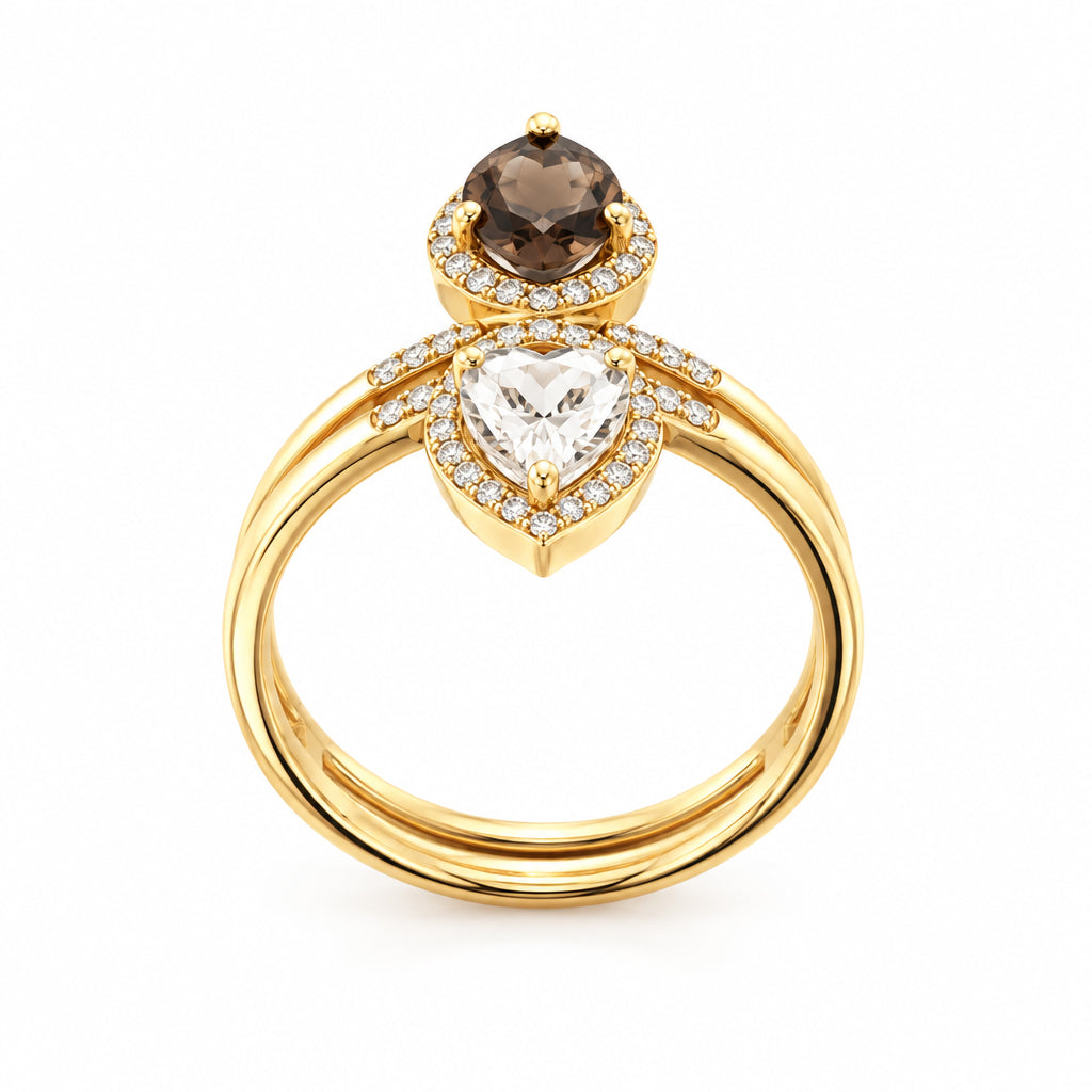 14K Yellow Gold Smokey Topaz, Green Amethyst and Diamond Ring - Jewelry Design Gallery of East Windsor