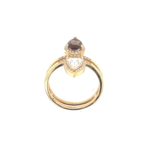 14K Yellow Gold Smokey Topaz, Green Amethyst and Diamond Ring - Jewelry Design Gallery of East Windsor