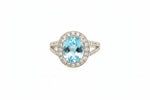 14K White gold Halo Diamond And Blue Topaz Ring - Jewelry Design Gallery of East Windsor