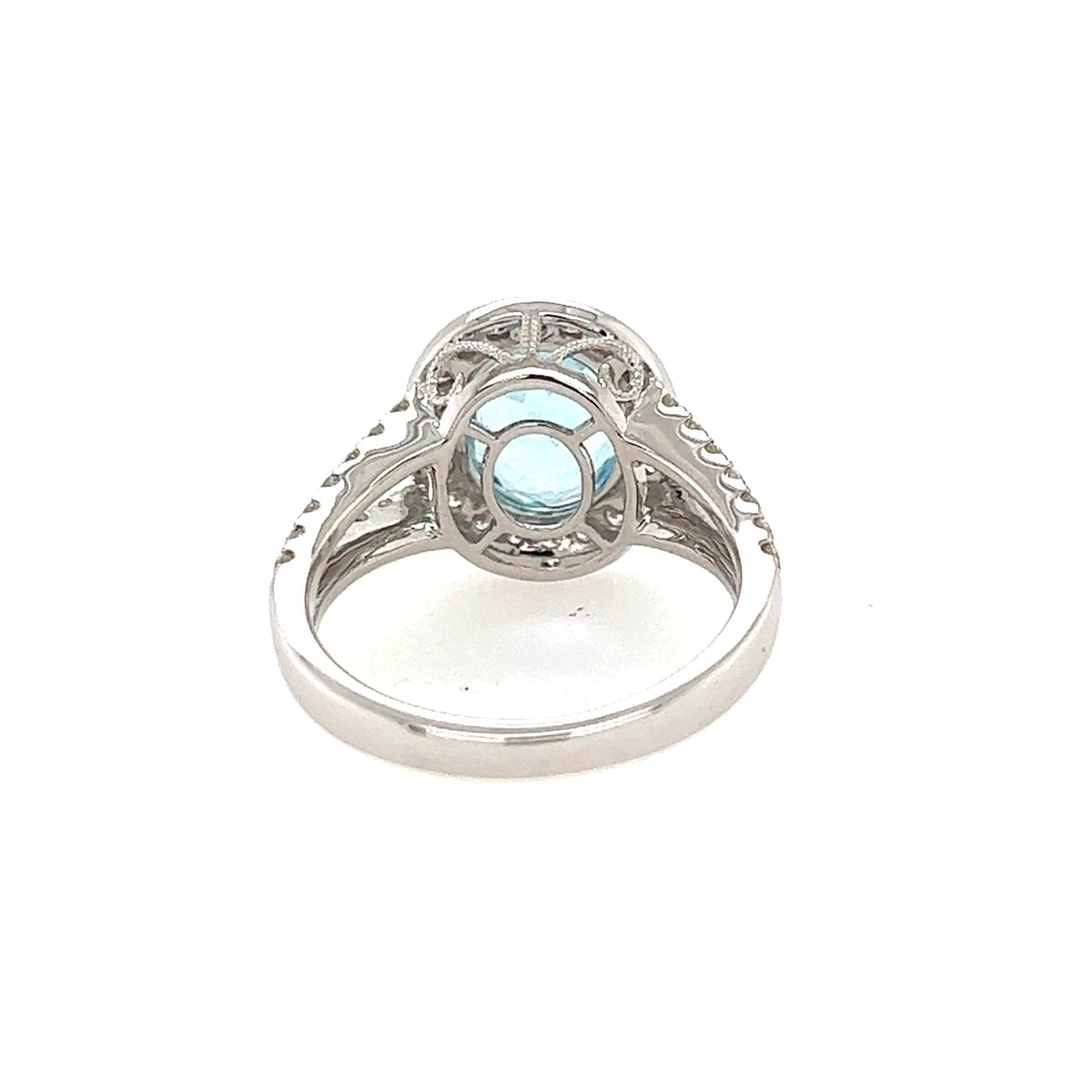 14K White gold Halo Diamond And Blue Topaz Ring - Jewelry Design Gallery of East Windsor