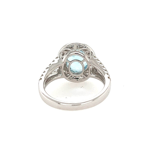 14K White gold Halo Diamond And Blue Topaz Ring - Jewelry Design Gallery of East Windsor