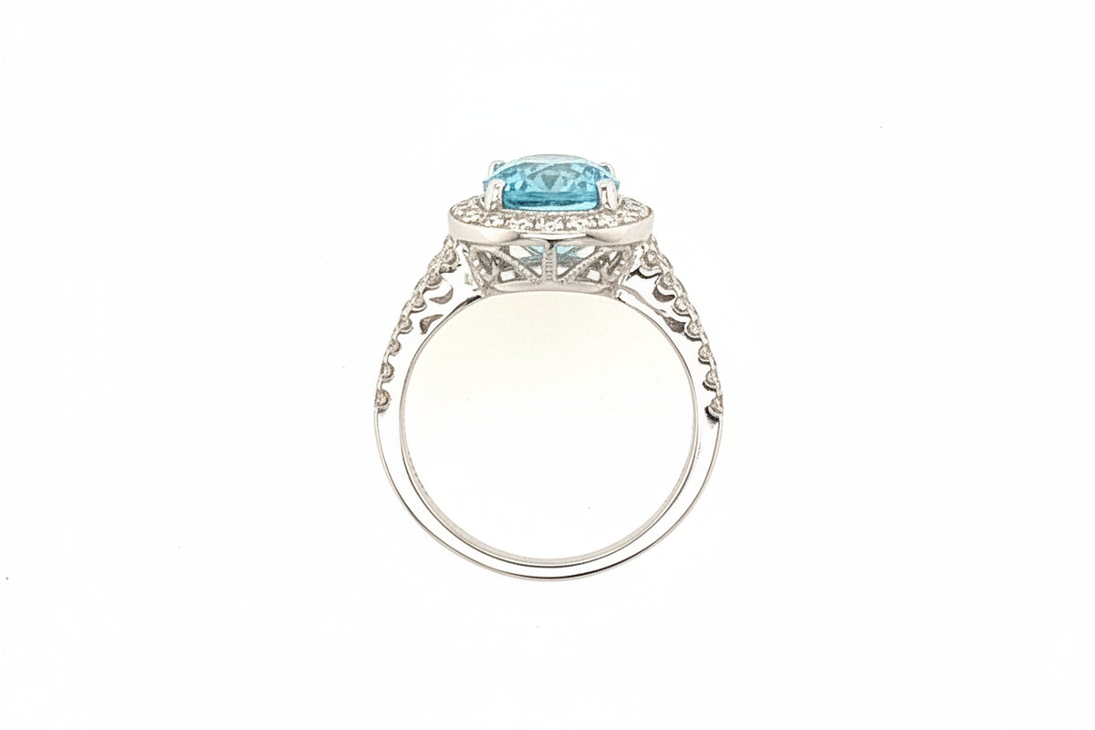 14K White gold Halo Diamond And Blue Topaz Ring - Jewelry Design Gallery of East Windsor
