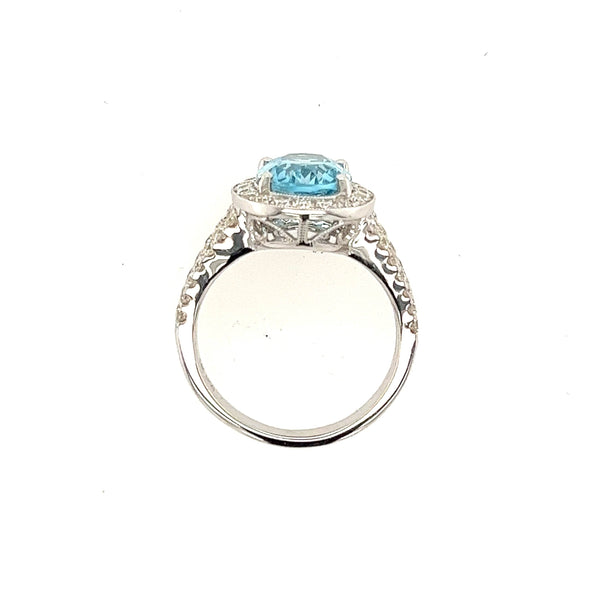 14K White gold Halo Diamond And Blue Topaz Ring - Jewelry Design Gallery of East Windsor