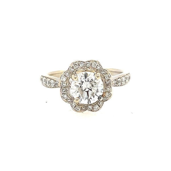 14K White Gold Scalloped Halo Diamond Engagement Ring - Jewelry Design Gallery of East Windsor