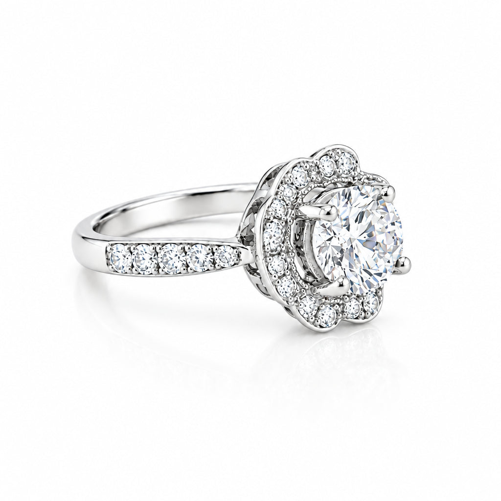 14K White Gold Scalloped Halo Diamond Engagement Ring - Jewelry Design Gallery of East Windsor