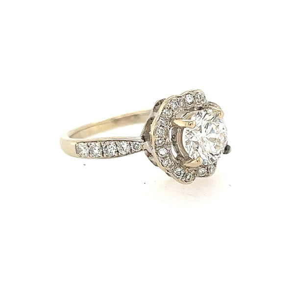 14K White Gold Scalloped Halo Diamond Engagement Ring - Jewelry Design Gallery of East Windsor