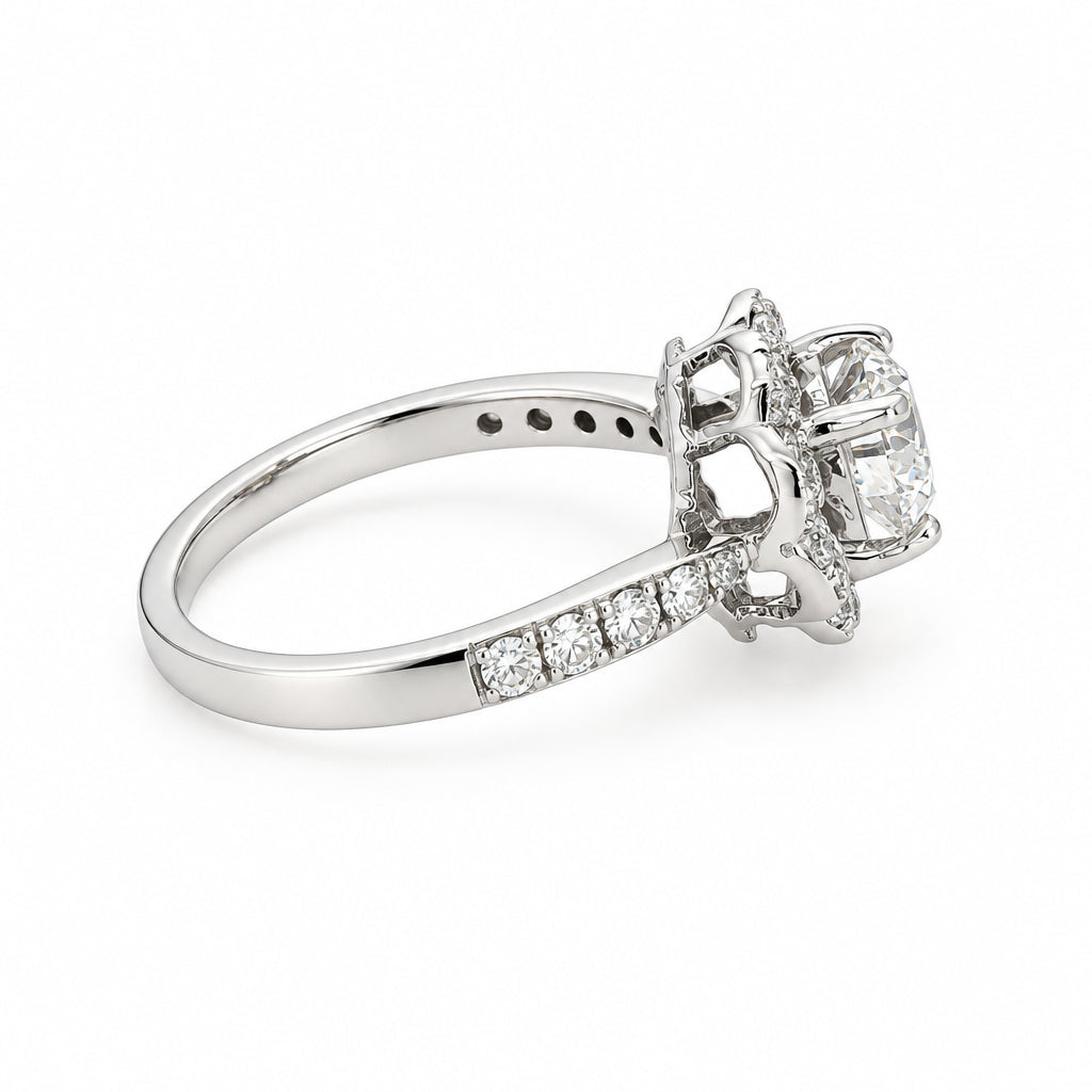 14K White Gold Scalloped Halo Diamond Engagement Ring - Jewelry Design Gallery of East Windsor