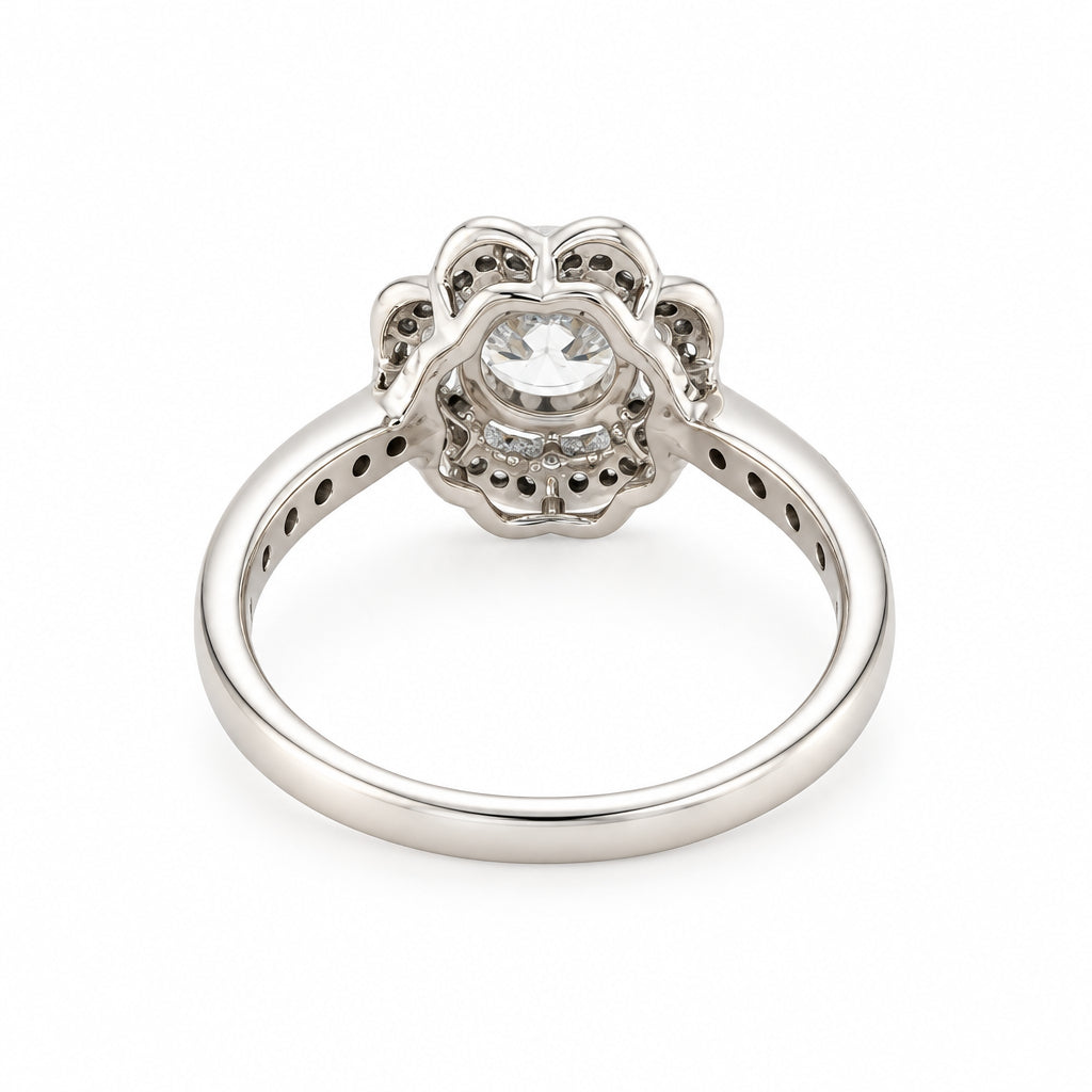 14K White Gold Scalloped Halo Diamond Engagement Ring - Jewelry Design Gallery of East Windsor