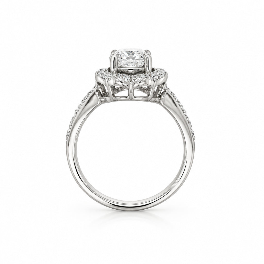 14K White Gold Scalloped Halo Diamond Engagement Ring - Jewelry Design Gallery of East Windsor