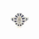 14K White Gold Pear Shaped Diamond and Baguette Sapphire - Jewelry Design Gallery of East Windsor