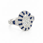14K White Gold Pear Shaped Diamond and Baguette Sapphire - Jewelry Design Gallery of East Windsor