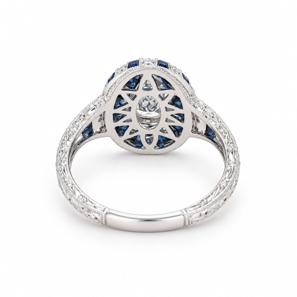 14K White Gold Pear Shaped Diamond and Baguette Sapphire - Jewelry Design Gallery of East Windsor
