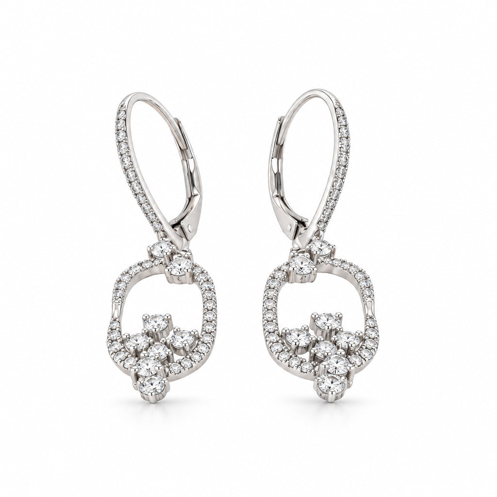 14K White Gold Diamond Dangle Earrings - Jewelry Design Gallery of East Windsor