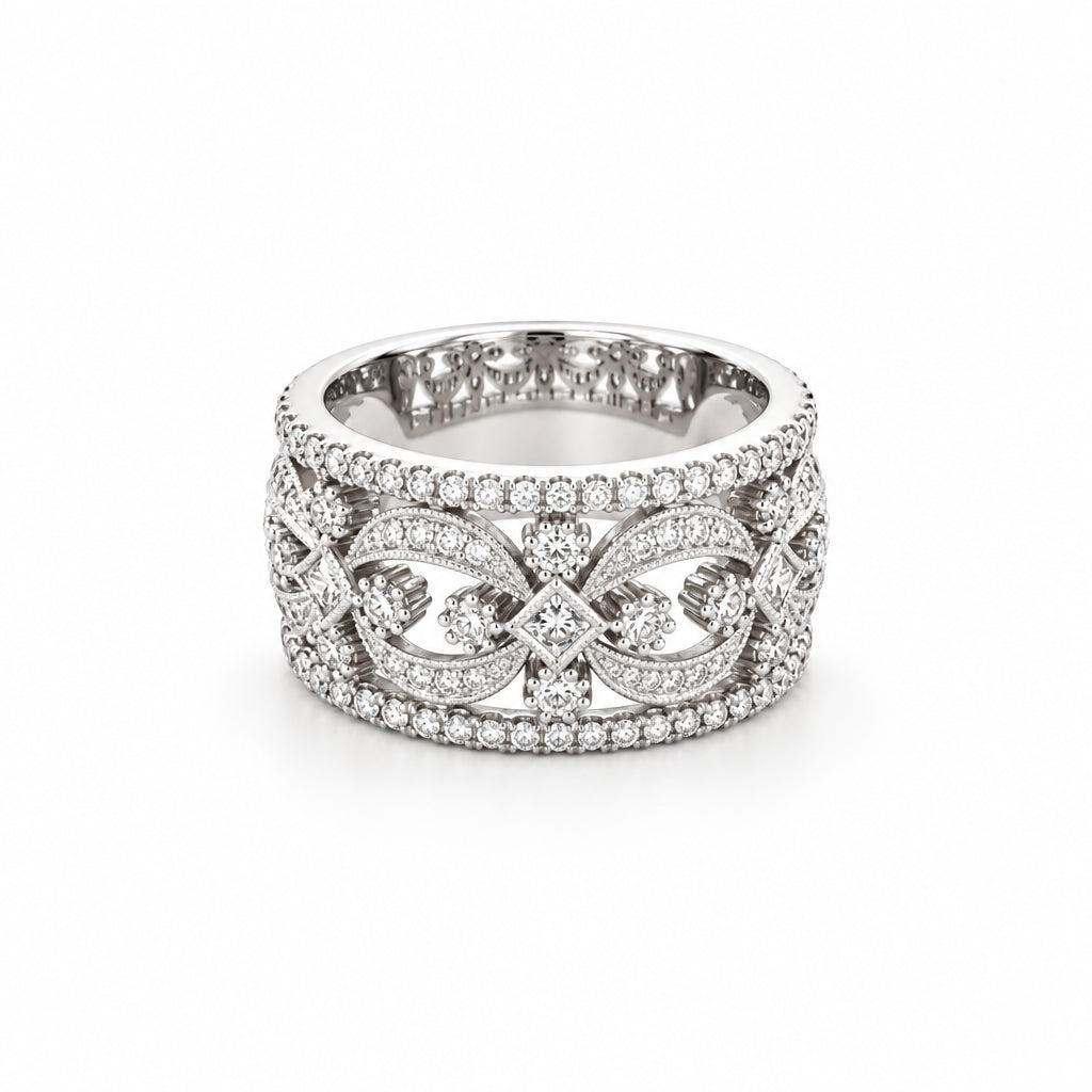 14K White Gold Intricate Diamond wedding Band - Jewelry Design Gallery of East Windsor