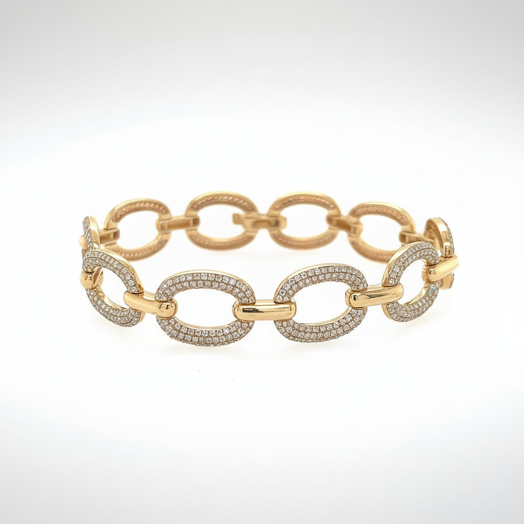 14K Yellow Gold Oval Link Diamond Bracelet - Jewelry Design Gallery of East Windsor