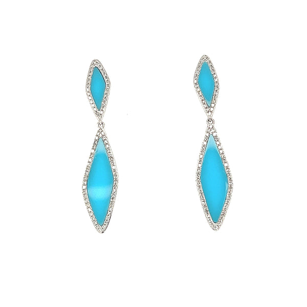 14K White Gold Turquoise Diamond Dangle Earrings - Jewelry Design Gallery of East Windsor