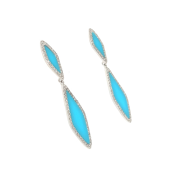 14K White Gold Turquoise Diamond Dangle Earrings - Jewelry Design Gallery of East Windsor