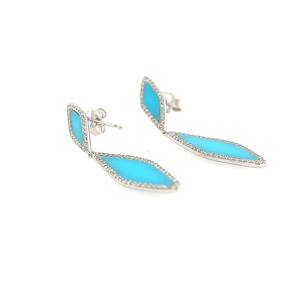 14K White Gold Turquoise Diamond Dangle Earrings - Jewelry Design Gallery of East Windsor