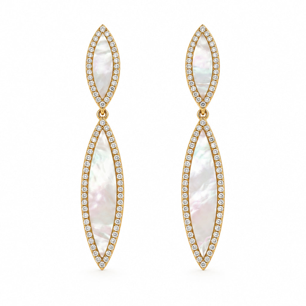 14K Yellow Gold Diamond And Mother Of Pearl Drop Earrings - Jewelry Design Gallery of East Windsor